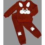 Ftt 1-2-3 Yaş Kulaklı Tavşan Figürlü Kuzu Kumaş Sweat Pantolon Uzun Kollu Kız Erkek 2 Li Takımı Kahveren