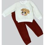 Ftt 1-2-3 Yaş Mutlu Köpekcik Nakışlı Kuzu Kumaş Sweat Patili Pantolon Uzun Kollu Kız Erkek 2 Li Takımı B