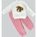 Ftt 1-2-3 Yaş Mutlu Köpekcik Nakışlı Kuzu Kumaş Sweat Patili Pantolon Uzun Kollu Kız Erkek 2 Li Takımı G
