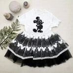 Ftt 1-2-3 Yaş Payetli Mickey Baskılı Brode Etekli Kız Bebek Elbisesi Siyah