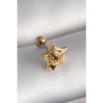 Ftt 316L Çelik Gold Renk Siyah Zirkon Taş Detay Örümcek Ağ Model Tragus Piercing