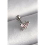 Ftt 316L Çelik Gümüş Renk Pembe Zirkon Taşlı Kelebek Tragus Piercing