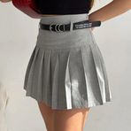 Ftt Gri Yüksek Bel Pileli Mini Etek