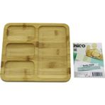 Ftt Kare 4 Bölmeli=3+1 Ahşap Bambu Servis Sunum Tepsi - Tahtası 20 X 20 X 1.4cm