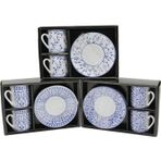 Ftt Mavi - Beyaz 4pcs=2-takım Porselen Kahve Fincanı Çiçek - Çizgi - Nokta Mix Desen