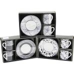 Ftt Siyah - Beyaz 4pcs=2-takım Porselen Kahve Fincanı Çiçek - Çizgi - Nokta Mix Desen