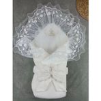 Ftt Yenidoğan Kumru Soft Cotton Taç Nakışlı Trilüks Kundak Bebek Battaniyesi Ekru