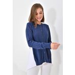 Ftz Women 20526 İndigo Poplin Kumaş Detaylı Kadın Hırka