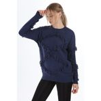 Ftz Women 21-1102 İndigo Önü Püsküllü Kadın Triko