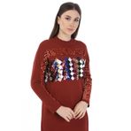 Ftz Women 21-1238 Kiremit Önü Pul Payet Kadın Triko