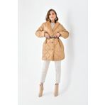 Ftz Women Camel RBN4067 Kadın Kürk Detay Kaban