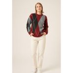 Ftz Women Kadın Baklava Desenli Kazak Bordo 25094 - 38 - 40