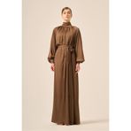 FTZ WOMEN Kadın İpek Saten Elbise Kahve 31208