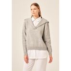 Ftz Women Kadın Poplin Mixli Kazak Gri 20983 - 42 - 44