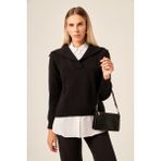 Ftz Women Kadın Poplin Mixli Kazak Siyah 20983 - 38 - 40