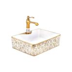 Fualora Seramik Çanak Lavabo 48*37*13 cm Batarya Delikli - Beyaz - Altın