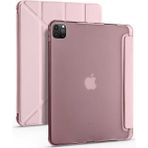 Fuchsia Apple iPad Pro 12.9 '' 2020 Hafif Katlanır Akıllı Kılıf Uyku Modu Özellikli Kalemlikli Tablet Kılıfı Ince Hafif Saydam Buzlu Arka Koruyucu Rose Gold