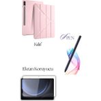 Fuchsia Galaxy Tab S9 Plus / S9 Fe Plus ile Uyumlu Tablet Kılıfı S Pen Tablet Kalemi Ekran Koruyucu Set - Rose Gold