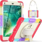 Fuchsia iPad Pro 9.7 Uyumlu Ekran Koruyuculu Kalemlikli Gökkuşağı Renkli Strap 360° Dönebilen Tablet Kılıfı