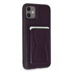Fuchsia İphone 11 İle Uyumlu Kılıf Hd Deri Luxury Magnet Kartvizitli Derin Mor Kapak