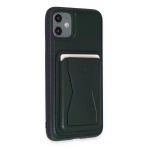 Fuchsia İphone 11 İle Uyumlu Kılıf Hd Deri Luxury Magnet Kartvizitli Koyu Yeşil Kapak