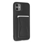 Fuchsia İphone 11 İle Uyumlu Kılıf Hd Deri Luxury Magnet Siyah Kartvizitli Kapak