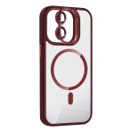 Fuchsia İphone 11 İle Uyumlu Remim Lensli Kablosuz Şarj Özellikli Standlı Bordo Kapak
