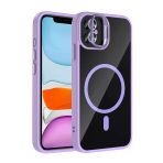 Fuchsia İphone 11 İle Uyumlu Remim Lensli Kablosuz Şarj Özellikli Standlı Lila Kapak