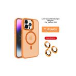 Fuchsia İphone 14 Pro Max İle Uyumlu Kılıf Flet Lens Turuncu Kablosuz Şarj Özellikli Kapak