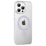 Fuchsia İphone 14 Pro Max İle Uyumlu Move Lila Taşlı Kablosuz Şarj Özellikli Kapak