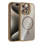 Fuchsia İphone 14 Pro Max İle Uyumlu Remim Kahverengi Lensli Kablosuz Şarj Özellikli Standlı Kapak