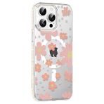 Fuchsia İphone 15 Pro İle Uyumlu Floral Pembe Kablosuz Şarj Özellikli Kapak