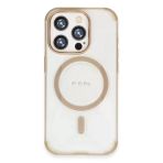 Fuchsia İphone 15 Pro İle Uyumlu Hilton Gold Kablosuz Şarj Özellikli Kapak