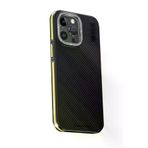 Fuchsia İphone 15 Pro İle Uyumlu Kılıf Aramid 600D Kevlar Sarı Karbon Fiber Kablosuz Şarj Özellikli Kapak
