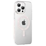Fuchsia İphone 15 Pro İle Uyumlu Move Gümüş Taşlı Kablosuz Şarj Özellikli Kapak