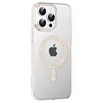 Fuchsia İphone 15 Pro İle Uyumlu Move Pembe Taşlı Kablosuz Şarj Özellikli Kapak