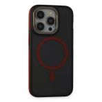 Fuchsia İphone 15 Pro İle Uyumlu Rocky Siyah Kırmızı Kablosuz Şarj Özellikli Kapak