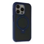 Fuchsia İphone 15 Pro İle Uyumlu Zorda Lacivert Airbag Kablosuz Şarj Özellikli Standlı Kapak