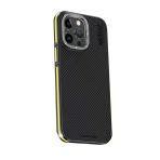 Fuchsia İphone 15 Pro Max İle Uyumlu Kılıf Aramid 600D Kevlar Sarı Karbon Fiber Kablosuz Şarj Özellikli Kapak