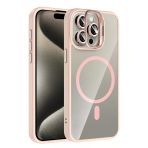 Fuchsia İphone 15 Pro Max İle Uyumlu Remim Pembe Lensli Kablosuz Şarj Özellikli Standlı Kapak