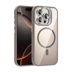 Fuchsia İphone 15 Pro Max İle Uyumlu Remim Titan Gri Lensli Kablosuz Şarj Özellikli Standlı Kapak