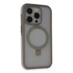 Fuchsia İphone 15 Pro Max İle Uyumlu Zorda Titan Gri Airbag Kablosuz Şarj Özellikli Standlı Kapak