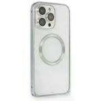 Fuchsia İphone 15 Pro Max Uyumlu Metal Bumper Magneticsafe Gri Kılıf