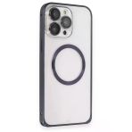 Fuchsia İphone 15 Pro Max Uyumlu Metal Bumper Magneticsafe Lacivert Kılıf