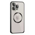Fuchsia İphone 15 Pro Max Uyumlu Metal Bumper Magneticsafe Siyah Kılıf
