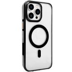 Fuchsia İphone 15 Pro Uyumlu Gleam Şeffaf Siyah Pc Sert Kablosuz Şarj Özellikli Kılıf
