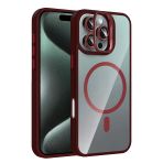 Fuchsia İphone 16 Pro İle Uyumlu Remim Lensli Bordo Kablosuz Şarj Özellikli Standlı Kapak