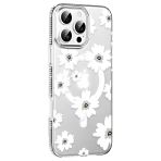 Fuchsia İphone 16 Pro Max İle Uyumlu Floral Beyaz Kablosuz Şarj Özellikli Kapak