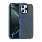 Fuchsia İphone 16 Pro Max İle Uyumlu Megane Lacivert Kablosuz Şarj Özellikli Kapak