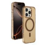 Fuchsia İphone 16 Pro Max Uyumlu Gleam Şeffaf Gold Pc Sert Kablosuz Şarj Özellikli Kılıf